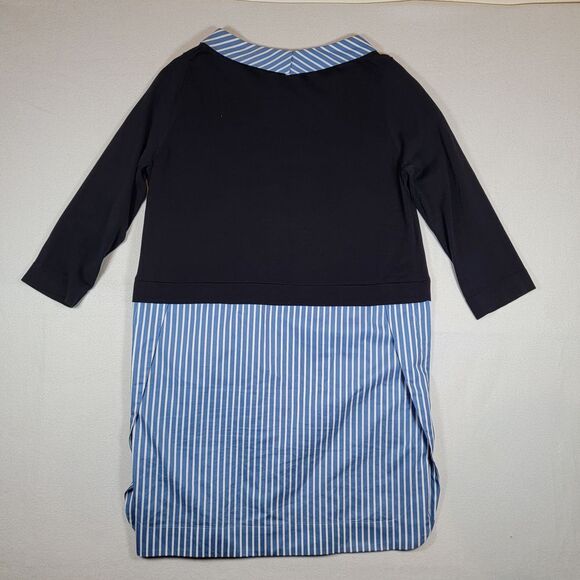 COS Women's Knitted Dress Sz M Black Blue White Striped Boxy Midi Sailor - Picture 2 of 8